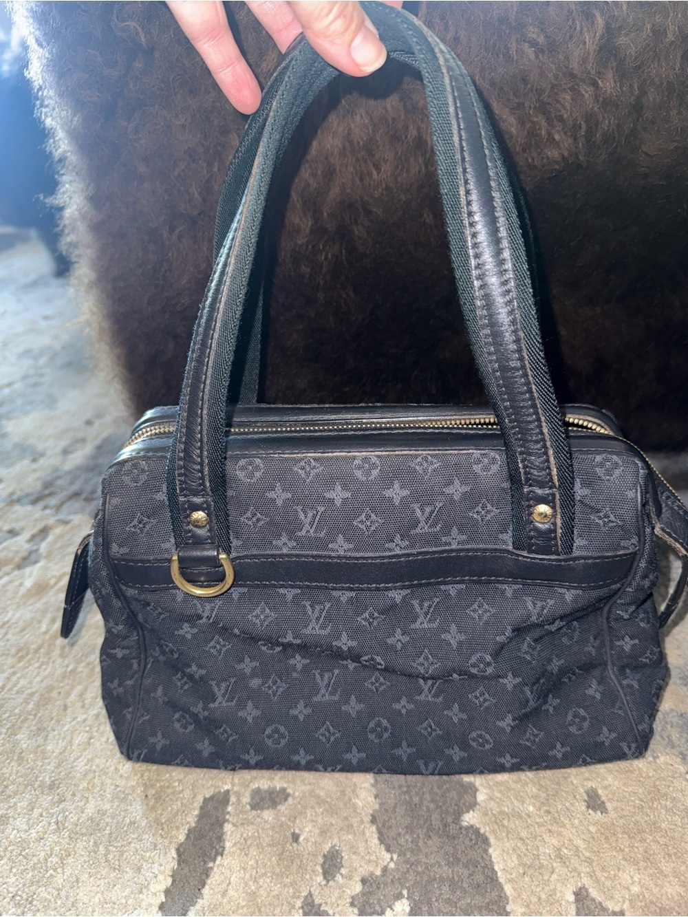 Louis Vuitton navy Monogram Denim Satchel with Gold Hardware